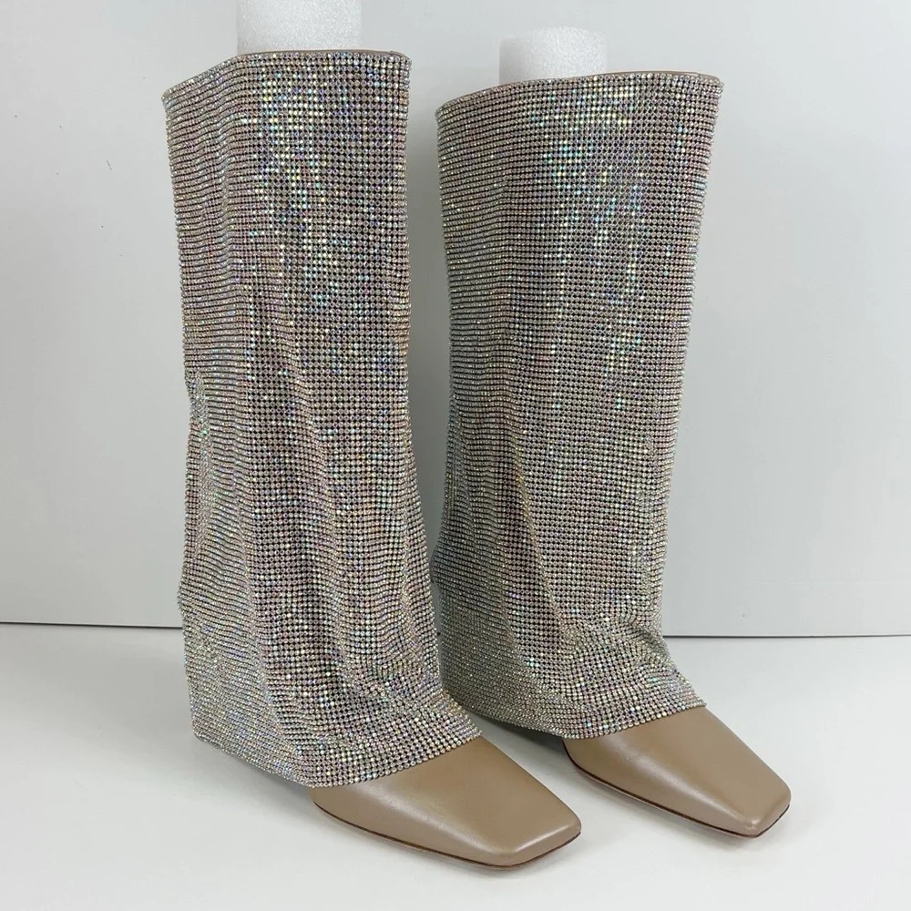 NEW Benedetta Bruzziches Boots Womens 36 US 6 Golden Honey Heeled Crystal Mesh